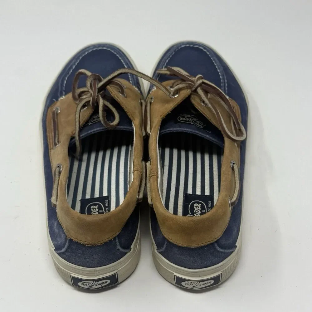 Sperry Top Sider Bahama Boat Shoes Mens 11 M Blue Brown Leather Canvas 2 Eye